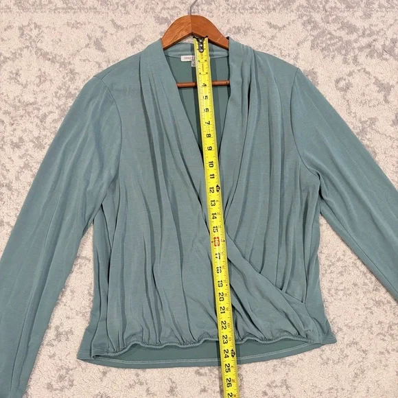 Green Envelope Sage Wrap Top XL Soft Drape Long Sleeve Minimal Chic - Picture 6 of 8